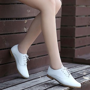 Women's Shoes Nappa Leather Spring/Summer/Fall/Winter Moccasin Oxfords Athletic/Dress/Casual Flat Heel Lace-up White