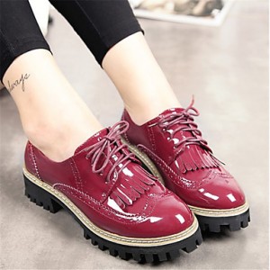 Women's Oxfords Spring / Fall / Winter Comfort Patent Leather Casual Chunky Heel Lace-up Black / Burgundy Others