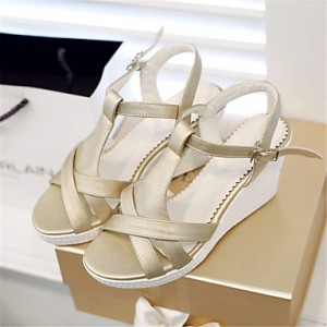 Women's Shoes Leatherette Wedge Heel Wedges Sandals Wedding / Party & Evening / Dress / Casual White / Silver