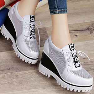 Women's Shoes Tulle Platform Wedges / Creepers Heels Office & Career / Party & Evening / Dress/Casual Black/White