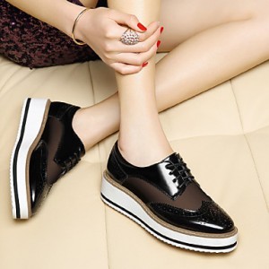 Women's Shoes Patent Leather Wedge Heel Creepers Flats Office & Career/Party & Evening/Athletic/Dress/Casual Black/White