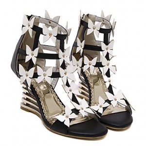 Women's Shoes Leatherette Wedge HeelOpen Toe Sandals Dress Black / White