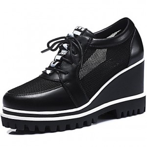 Women's Shoes Tulle Platform Wedges / Creepers Heels Office & Career / Party & Evening / Dress/Casual Black/White