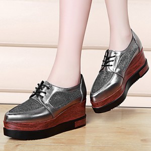 Women's Shoes Tulle Wedge Heel Wedges/Creepers Fashion Sneakers Party & Evening/Athletic/Dress/Casual Black/Silver