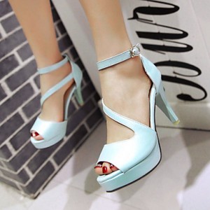 Women's Shoes Cone Heel Peep Toe / Platform Sandals Wedding / Dress Black / Blue / Pink / White / Beige