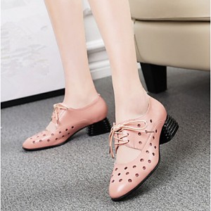 Women's Shoes Low Heel Leather Round Toe Oxfords Outdoor &Dress &Casual Black/Pink/White