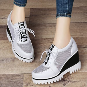 Women's Shoes Tulle Platform Wedges / Creepers Heels Office & Career / Party & Evening / Dress/Casual Black/White