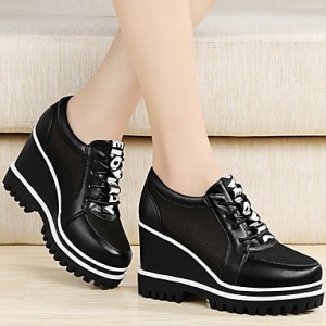 Women's Shoes Tulle Platform Wedges / Creepers Heels Office & Career / Party & Evening / Dress/Casual Black/White