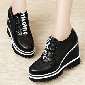 Women's Shoes Tulle Platform Wedges / Creepers Heels Office & Career / Party & Evening / Dress/Casual Black/White