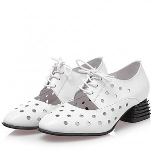 Women's Shoes Low Heel Leather Round Toe Oxfords Outdoor &Dress &Casual Black/Pink/White