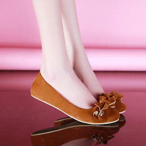 Women's Spring / Summer / Fall / Winter Ballerina Fleece Office & Career / Dress / Casual Flat Heel Bowknot Brown / Green / Red / Beige